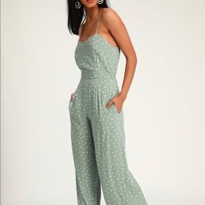 Lulus Sage Print Sleeveless Wide-Leg Jumpsuit